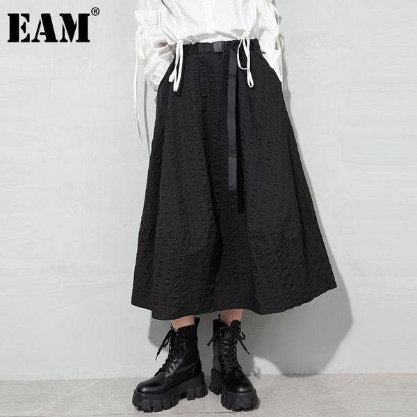 

[eam] high elastic waist lace-up sashes solid pockets half-body skirt women fashion loose spring autumn 1dd6960 21512, Black
