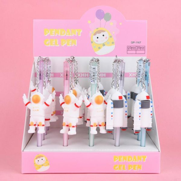 

gel pens 20 pcs/lot spaceman rocket pendant pen cute 0.5mm black ink signature promotional gift stationery school supplies