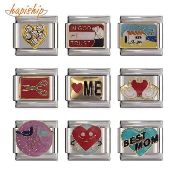 Charms Hapiship Top 9mm Largura Original Daisy MOM Heart Love Birds Italian Charm Pulseira Aço Inoxidável Fazendo Jóias DJ059