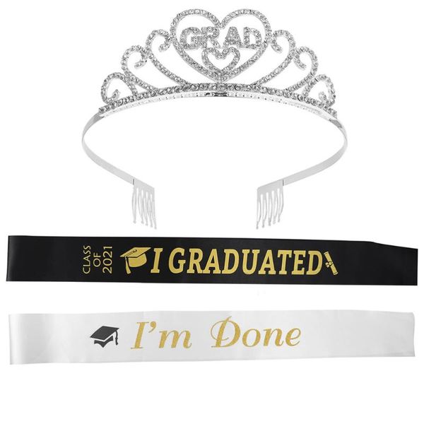 

3pcs graduation hair hoop letter printed sash set party etiquette belt headdress hats