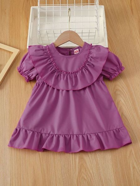 

baby puff sleeve ruffle trim dress she, Red;yellow