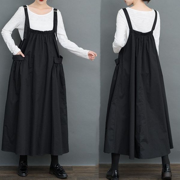 

black suspend fall all-match big fold seam mid-length dress with no casual sleeves general k1293 aqb6, Black;gray