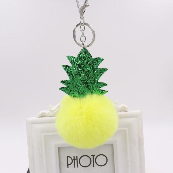 

keychains selling creative gift pineapple fur ball hanger imitating rex key button lady bag, Silver
