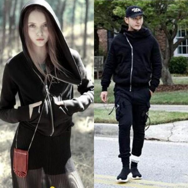 

ro style wizard hoodie diagonal zipper cardigan dark high street couple wear for both men and women men's trench coats, Tan;black