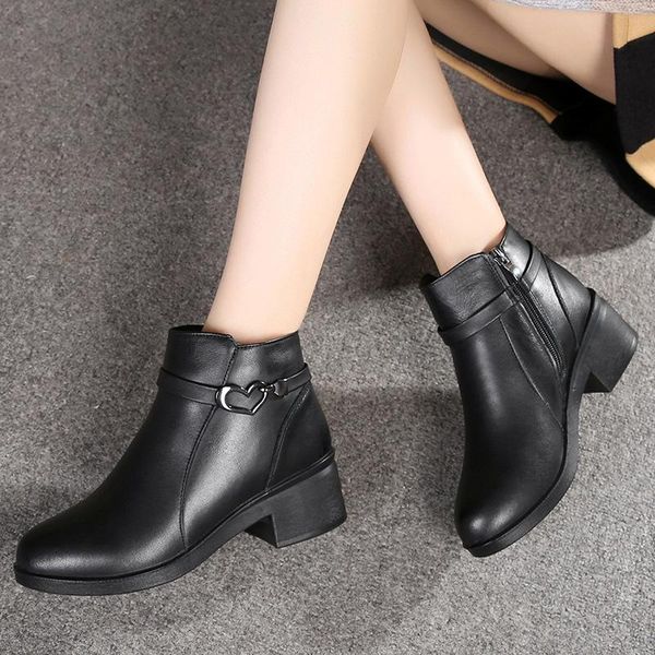 

boots 2021 fashion winter shoes women's genuine leather ankle flat casual comfortable warm woman snow, Black