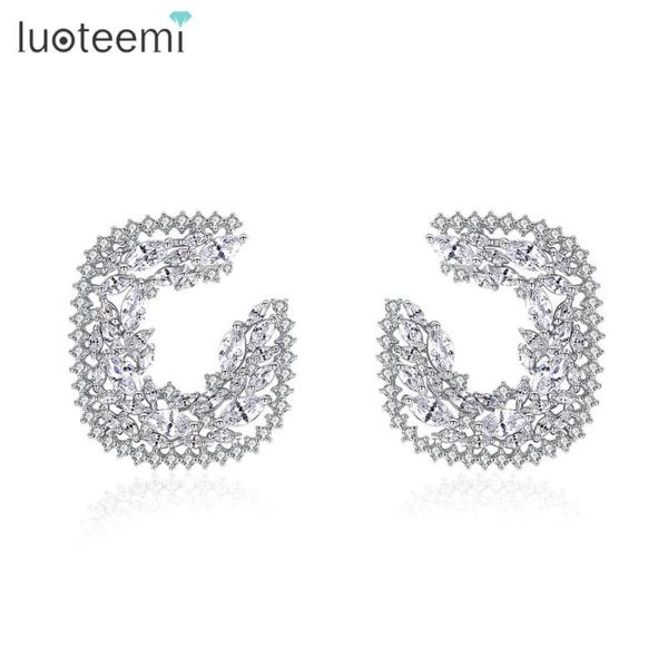

stud luoteemi big earrings for women cubic zircon crystal wedding engagement fashion jewelry dating christmas gifts, Golden;silver