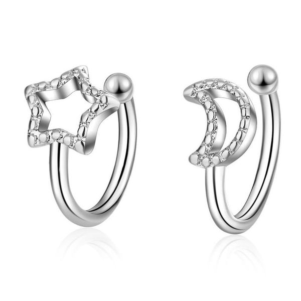 

clip-on & screw back fashion stars moon without pierced ear clips female simple girl personality brincos pendientes kolczyki oorbellen, Silver