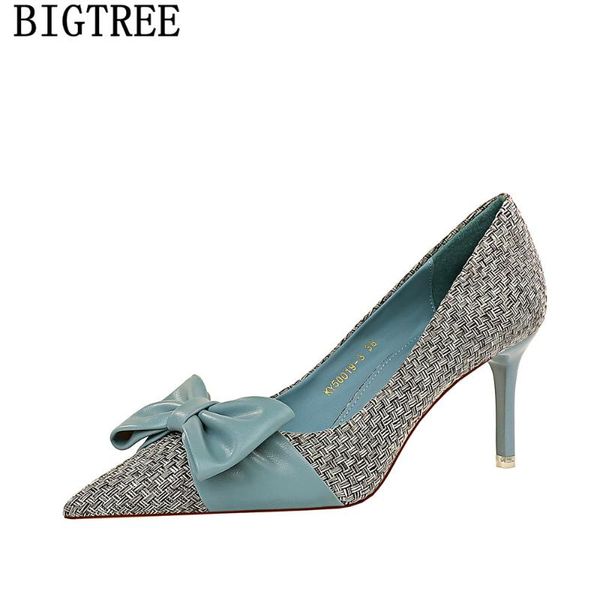

dress shoes bigtree for women heels 2021 black high pumps butterfly tacones ladies female stiletto leather