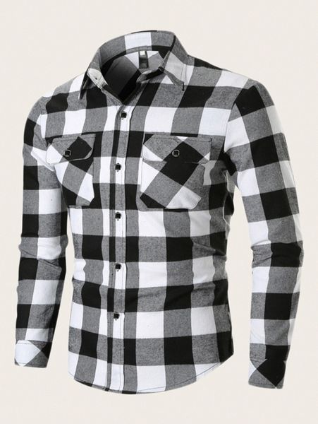 

men pocket side buffalo plaid shirt w3dh#, White;black