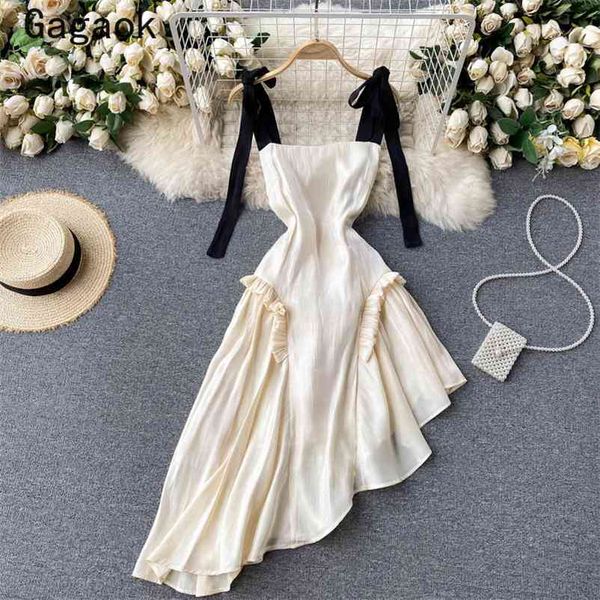 

woman dress summer formal hollow out spaghetti strap square collar midi party dresses fashion chic wild vestidos 210531, Black;gray