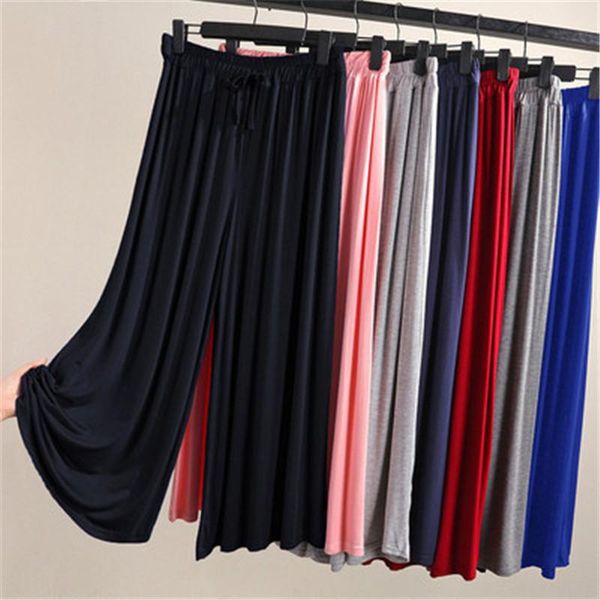 

women's pants & capris modal thin wide leg female summer large size elastic waist loose straight casual women high trousers pz2289, Black;white