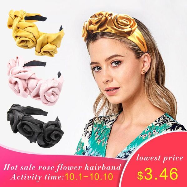 

solid chiffon rose flower headbands for women girls elegant bride hairbands hair accessories party festival hoop1