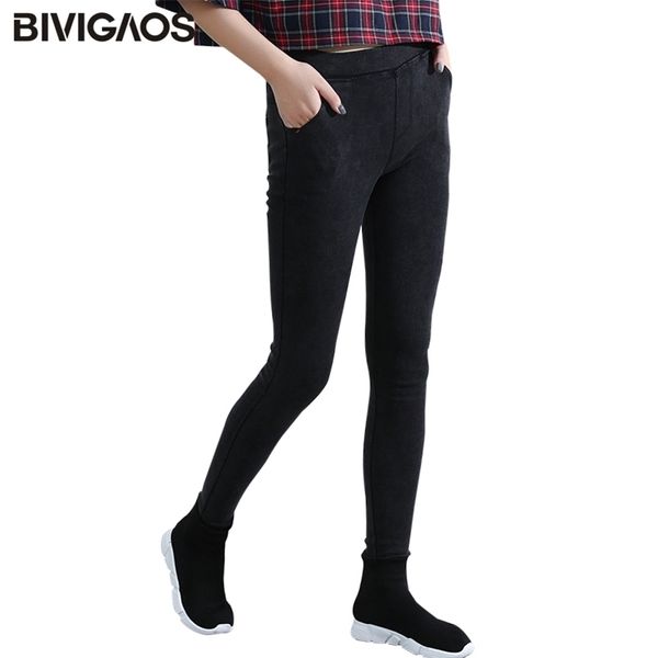 BIVIGAOS Jeans lavati con tasca obliqua da donna Leggings Pantaloni a matita Leggings in denim elastico Jeans skinny Jeggings Pantaloni da donna 210322