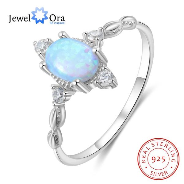 

cluster rings jewelora 925 sterling silver oval opal & corss for women blue ring with zirconia female fine jewelry, Golden;silver