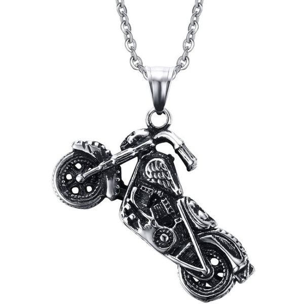 

design jewelry 2021 punk style men's titanium steel cast motorcycle necklace trendy boys pendant, Silver