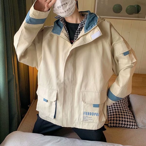 

autumn work et men's fashion brand ins hip hop loose hooded student coat men, Black;brown