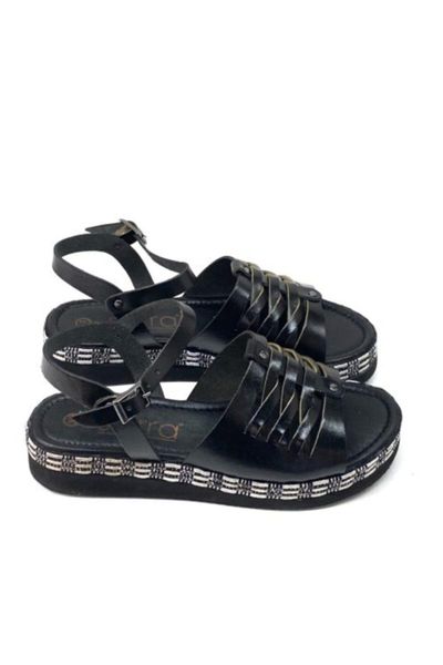 

women's black genuine leather design sandals