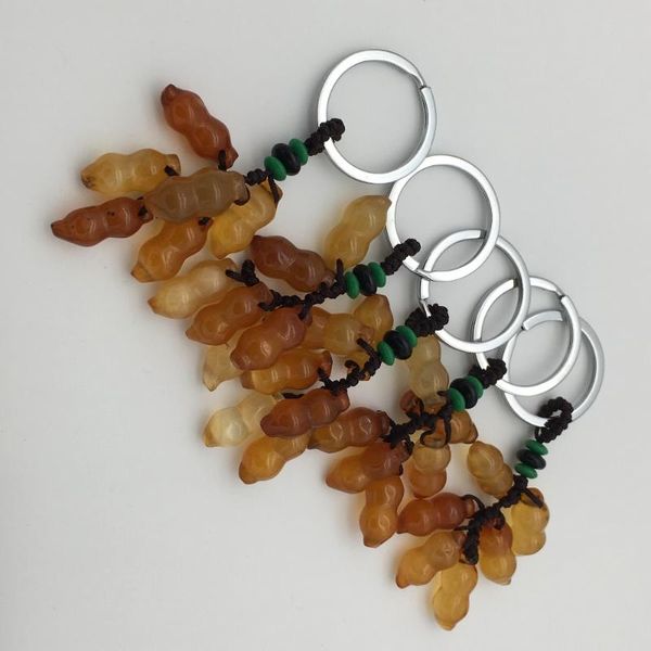 

keychains wholesale natural onxy peanut shape key chain 5pcs good luck 007, Silver