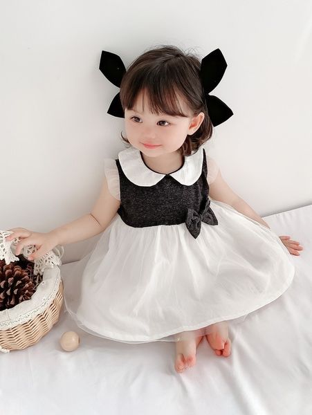 

peninsula baby contrast mesh bow front dress she02, Red;yellow