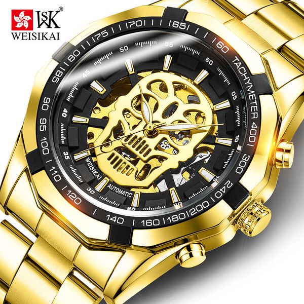 

swiss weskey domineering waterproof mechanical skull watch men's watch, Slivery;brown