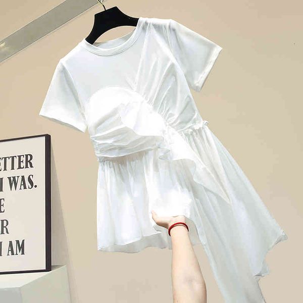 

t shirt women's female sumemr slim cotton irregular loose short sleeved round neck t-shirt lady's t shirts, White