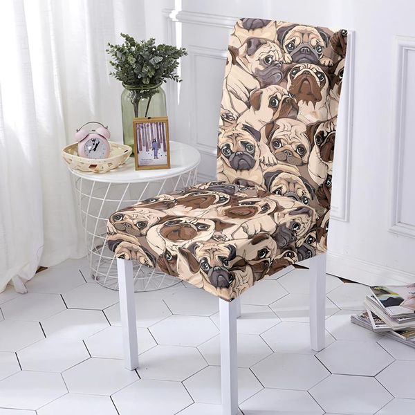 

cartoon pug dog elastic office chair cover stretch animal pet dining seat covers for wedding banquet living room decor