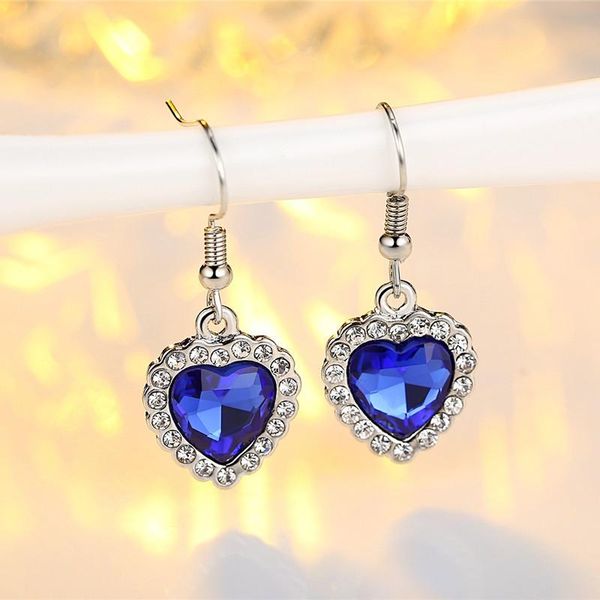 

dangle & chandelier femme fashion jewelry gifts cute heart shape drop earrings for women girls shining blue/pink, Silver