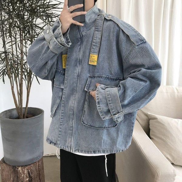 

men's denim jacket 2021 fashion woman casual oversize blue coats korean streetwear male clothing hip hop jackets, Black;brown