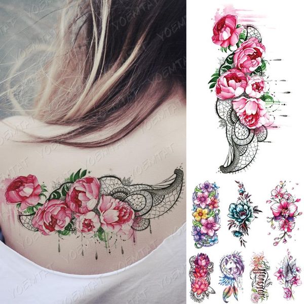 

temporary tattoos waterproof tattoo sticker romantic peony flowers roses flash leaves body art arm fake sleeve tatoo women men