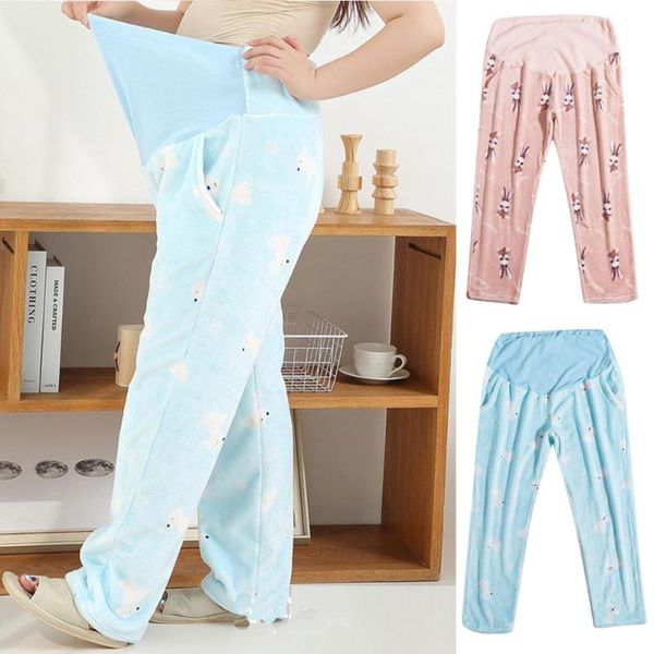 

maternity bottoms 2021 koop verstelbare big size nieuwe moederschap broek leggings zwangere vrouwen zachte katoenen flannel hoge taille, White