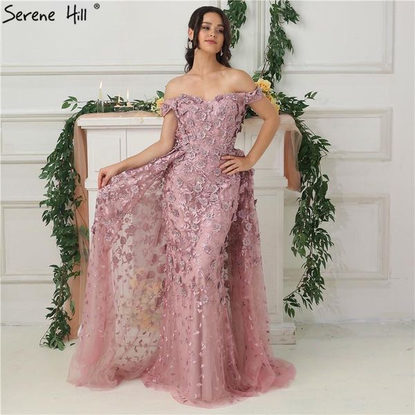 

serene hill pink off shoulder handmade flowers evening dress 2021 sleeveless crystal luxury formal party gown cla6596 dresses, White;black