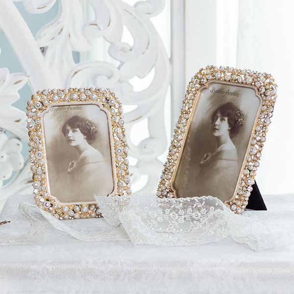 

frames 6/7 inch outer frame light luxury metal po with pearl diamond living room ornaments