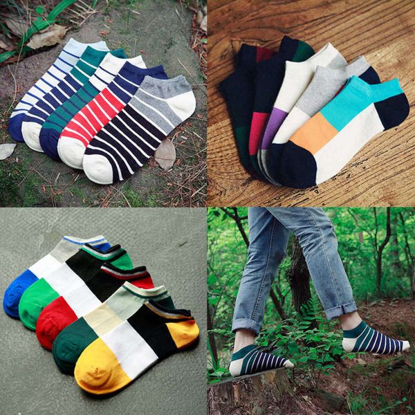 

fashion spring and summer men's color matching stripe sports boat socks, Black