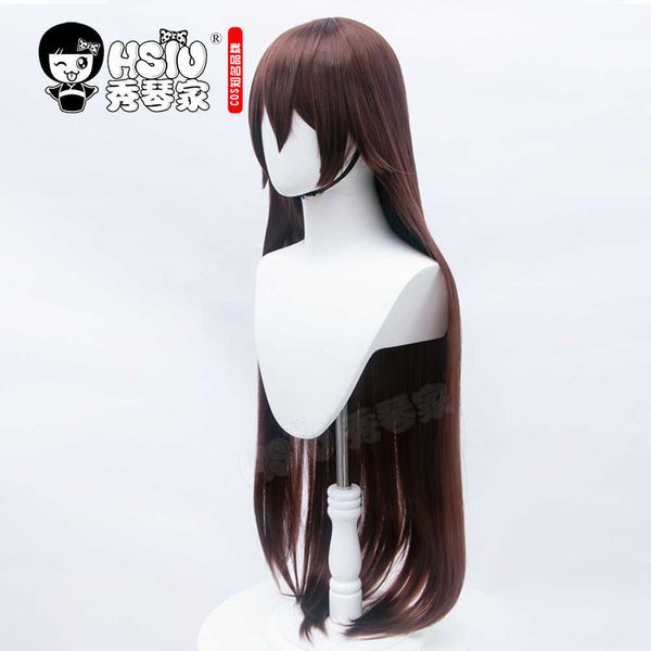 HSIU Oyunu Genshin Darbe Cosplay Amber Peruk Koyu Kahverengi Uzun Saç + Ücretsiz Hediye Marka Kap Y0913