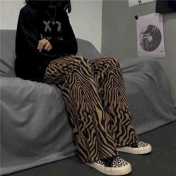 

men's pants primavera outono hip-hop high street escura estampa zebra calÃ§as casuais de pernas largas homens mulheres retas hsbo, Black