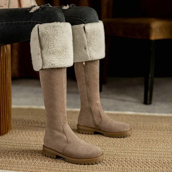 

boots 2021 winter women snow warm plush over knee high platform square heel ladies shoes women's, Black
