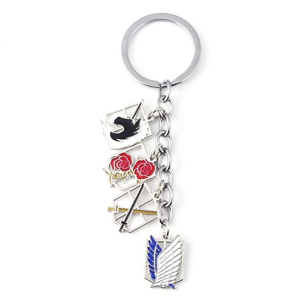 

10pcanime attack on titan keychain survey corps military police wings of om logo pendant key chain for men car keyring jewelry, Silver