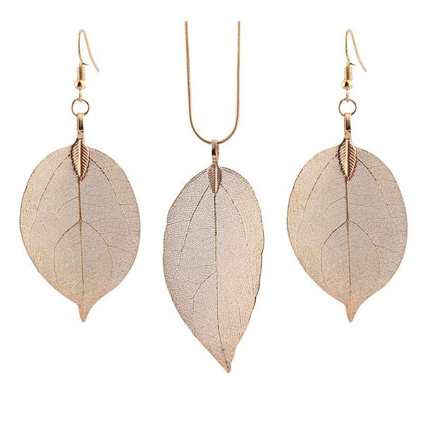 

earrings & necklace classic simple style 4 colors leaf specimen necklace&earrings for women girls fashion jewelry set sweater accessories, Silver