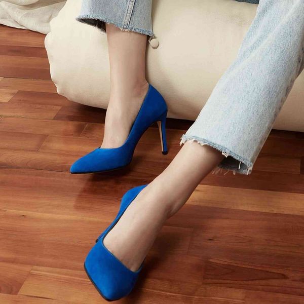 

dress shoes mio gusto scores elora 100% genuine thin suede blue sax, red, black color eight cm stiletto women's shoes high heels, mary