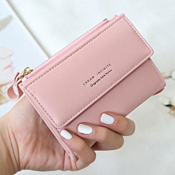 

women small wallets fashion ladies leather letter purse short coin bag simple for women's clutch card holder wallet, Red;black