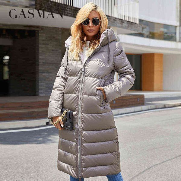 

gasman women's down jacket long hooded fashion brand coat women high street quality color contrast windproof parkas 21792 211221, Black