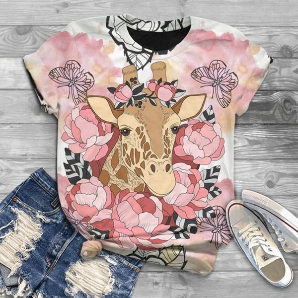 

women's t-shirt women short sleeve 3d animal print t shirt summer casual loose cute cow tshirts fashion female harajuku tees plus size, White