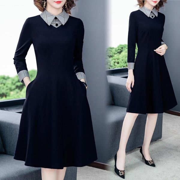 

casual dresses spring autumn knitted office lady midi dress women korean solid patchwork shirt 2021 bodycon elegant party vestidos, Black;gray