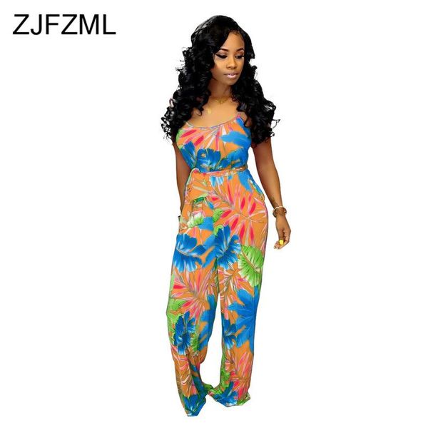 

women's jumpsuits & rompers leaves print plus size women straps backless loose one piece summer beack v neck sleeveless wide leg overal, Black;white