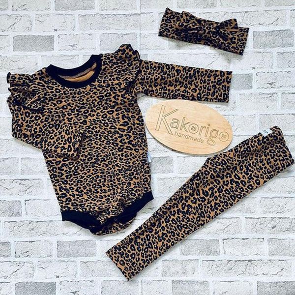 

clothing sets baby spring autumn 3pcs born infant girl boy leopard clothes ruffle romper jumpsuit pants headband outfits, White