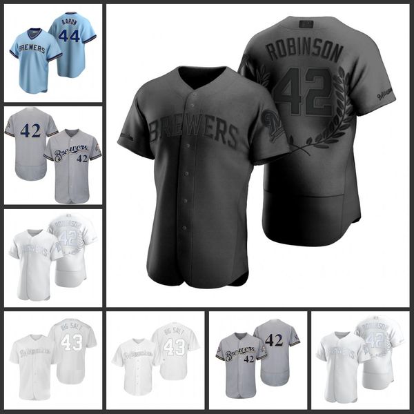 

milwaukee brewers men 44 hank aaron 43 matt albers big salt 42 jackie robinson women youthjersey, Black;red