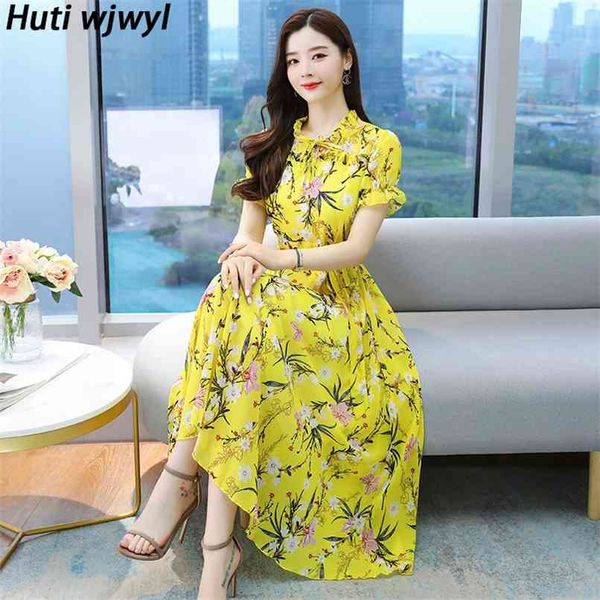 

floral chiffon beach vacation boho long sundress vintage women plus size maxi dresses summer elegant bodycon party vestidos 210528, Black;gray