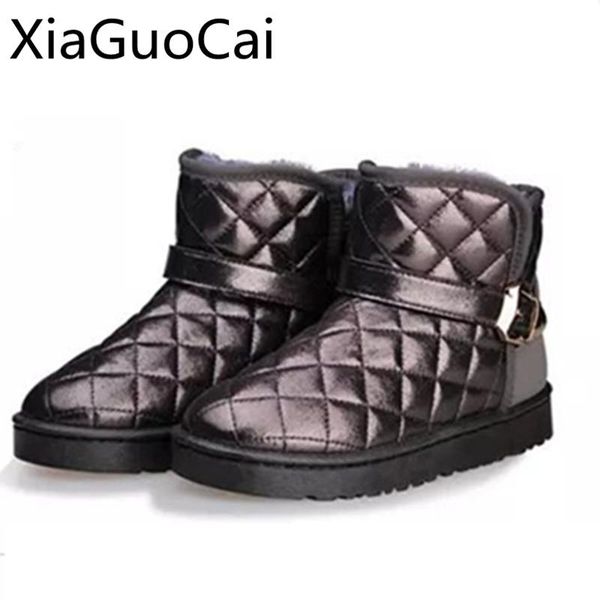 

boots fashion breathable high women ankle waterproof male winter snow buckle strap, Black