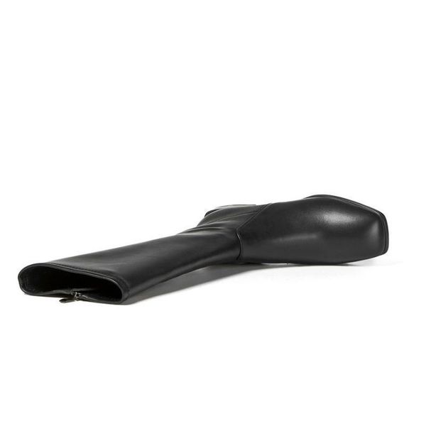 

boots qutaa square toe zipper ladies pumps low heel concise women shoes cow leather pu fashion knee high size 34-391 4sm0, Black