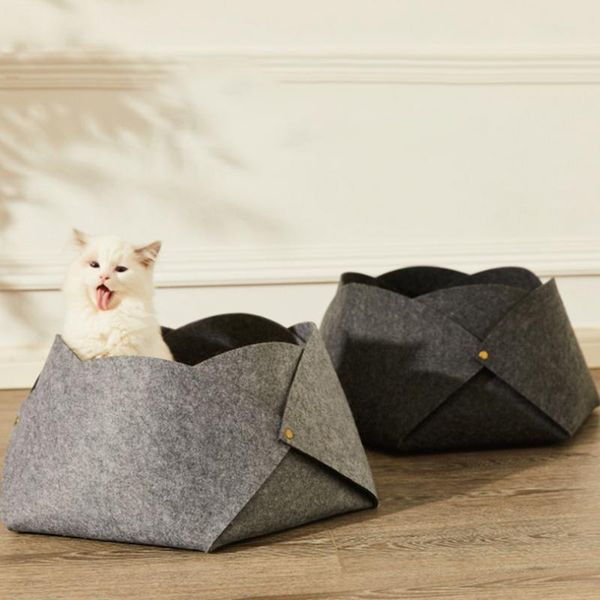 

cat beds & furniture foldable bed double sided petal shape felt cloth nest winter warm house puppy kennel cushion dog mat pet supplies